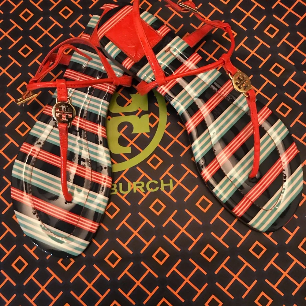 Tory Burch Emmy Habanero PepperStripe Ankle TStrap size 8 - Picture 12 of 13
